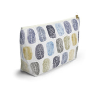 Watercolor Leaf Stamp Accessory Pouch w T-bottom in Navy